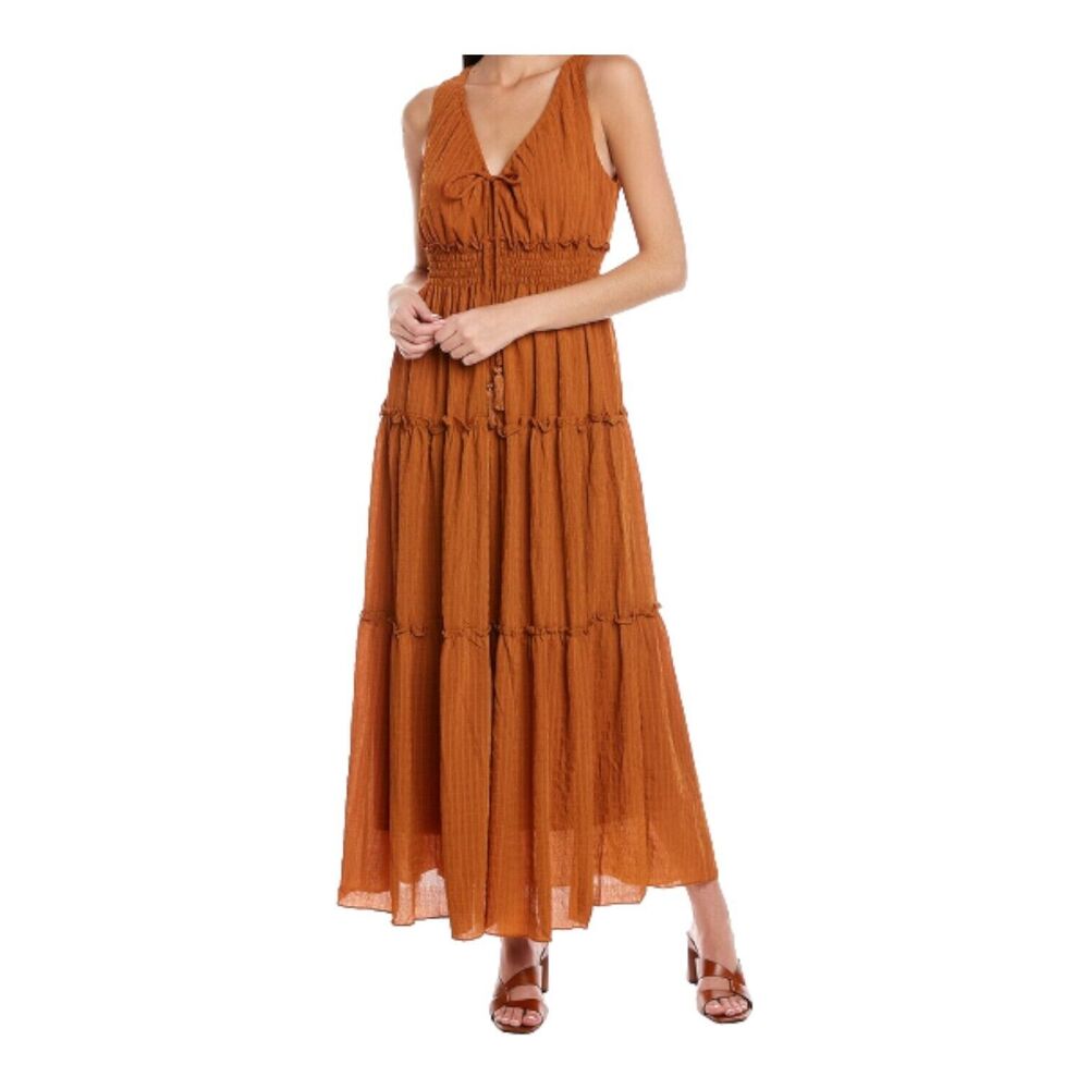 Taylor Tiered‎ Rust Cinamon Sleeveless Flowy Boho Cottagecore Maxi Dress Sz L